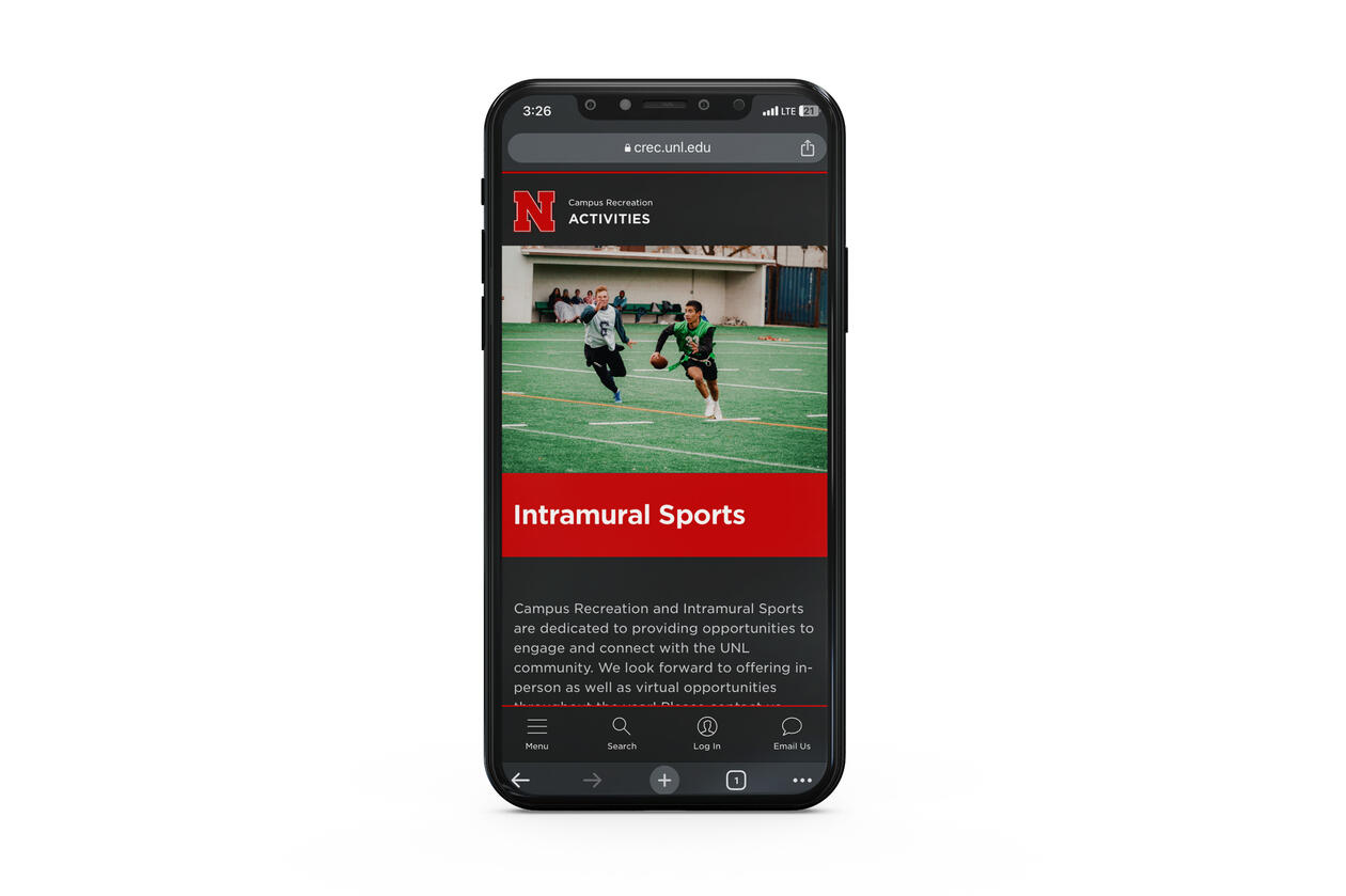 Campus Recreation website on a mobile phone mockup