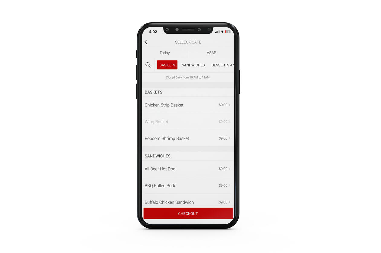 Mobile ordering app menu screen mockup on a mobile device