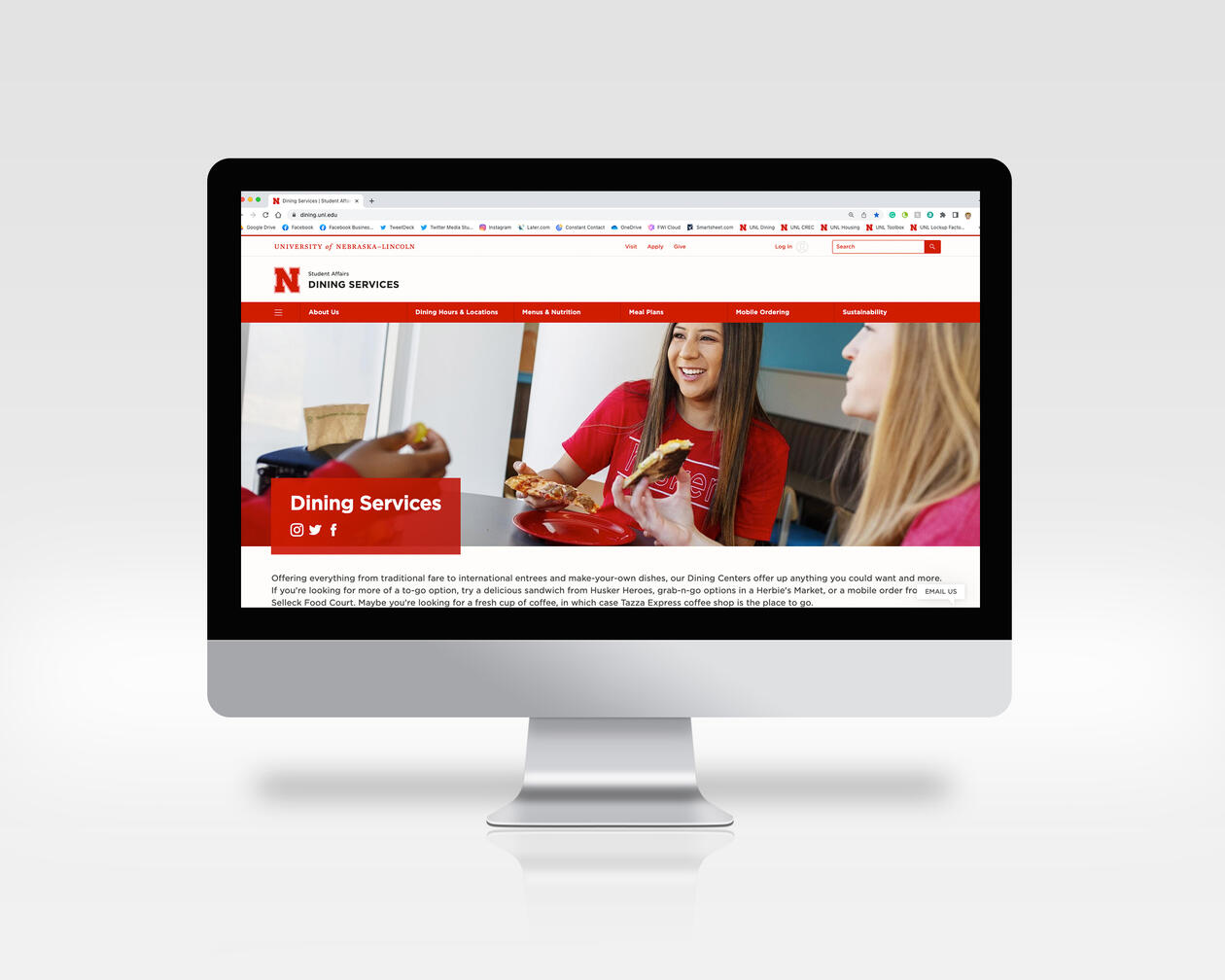 Dining Services website mockup on a desktop computer
