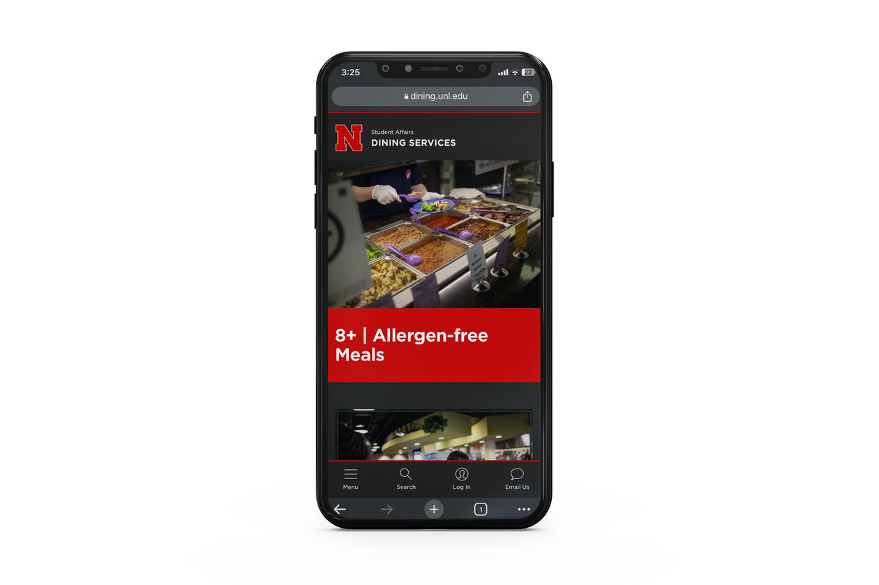Dining Services' website mockup on a mobile device